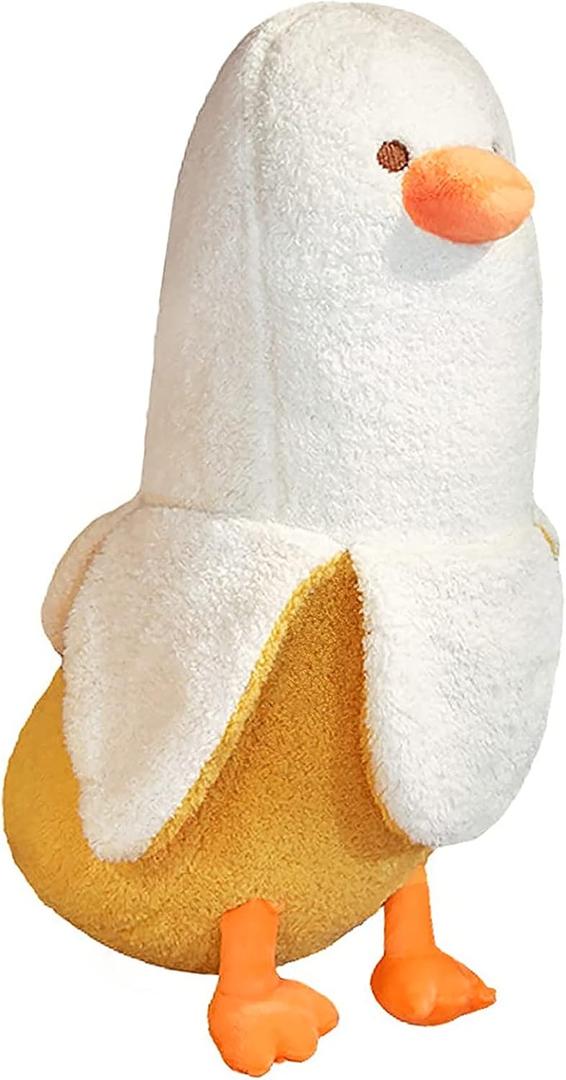 PEACH CAT Banana Duck Plush Toy Cute Plushie Hugging Plush Pillow Duck Stuffed Animal for Girls and Boys White 12"