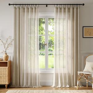 Anmao Natural Linen Curtains for Living Room 84 Inch Length 2 Panels Set, Light Filtering Semi Sheer Window Curtain Drapes for Bedroom with Curtain Rings and Clips, 52 Inch Wide Each Panel, Linen