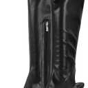 sexytag Women's Square Open Toe Thong Sandals Knee High Pearl Stretch Stiletto Kitten Heels Openback Sandal Boots (Black, 8)