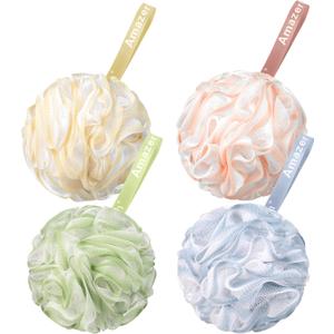 AmazerBath Loofah Sponge 75g/Piece, Exfoliating Bath Sponge Body Scrubber - Loofa Set of 4 - Cotton Candy Quartet, Large
