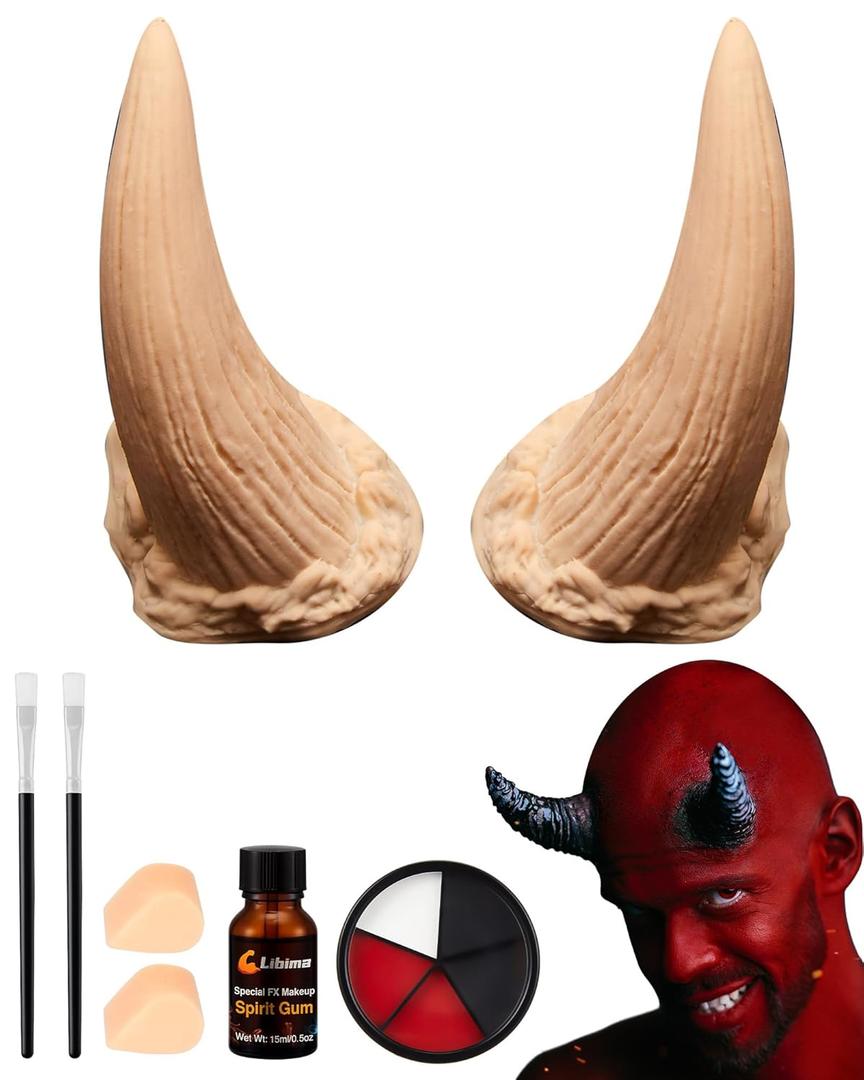 Libima Halloween Prosthetics Devil Horns Men Women with Face Paint and Makeup Adhesive Glue Halloween Demon Horns Cosplay Costume Goat Horns Cosplay Halloween Latex Prosthetic Set(Large)