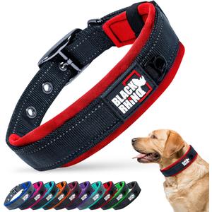Black Rhino Large Dog Collar - Heavy Duty Adjustable Tactical Dog Collar with Reflective Stitching - 19"-23" Ultra-Soft Neoprene Padded and Weatherproof - Comfortable for Active Dogs - Red and Black