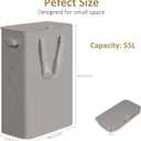 efluky Slim Laundry Basket with Lid, Narrow Laundry Hamper with Handles, Collapsible Dirty Clothes Hamper, Tall Laundry Bin for Laundry Room, Dorm and Bedroom, 55L Grey