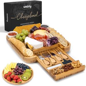 Smirly Charcuterie Board Set - Large Bamboo Cheese Board for Serving - House Warming Gifts New Home, Wedding & Bridal Shower Gift, Birthday Gift for Women