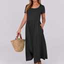 ANRABESS Women Summer Casual Maxi Dress Short Sleeve Square Neck High Waist Flowy A-Line Beach Long Dress with Pockets Black Small (Black, S)
