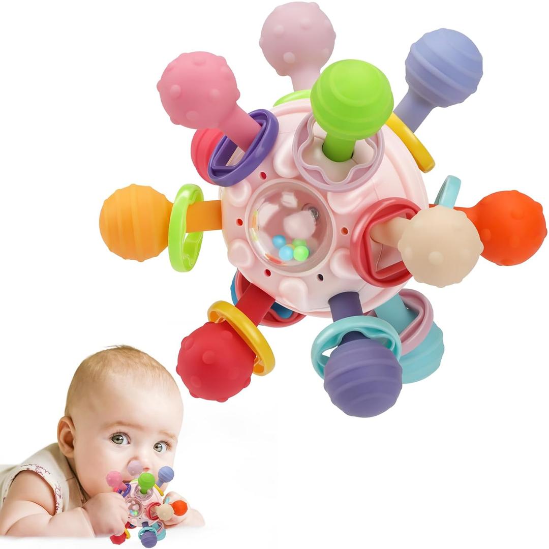 Baby Montessori Sensory Toys for 0-6 6-12 Months, Baby Teether Teething Toys for Babies 0 3 6 9 12 18 Months, Newborn Infant Learning Developmental Toys Gifts for 1 2 Year Old Boys Girls (Pink)