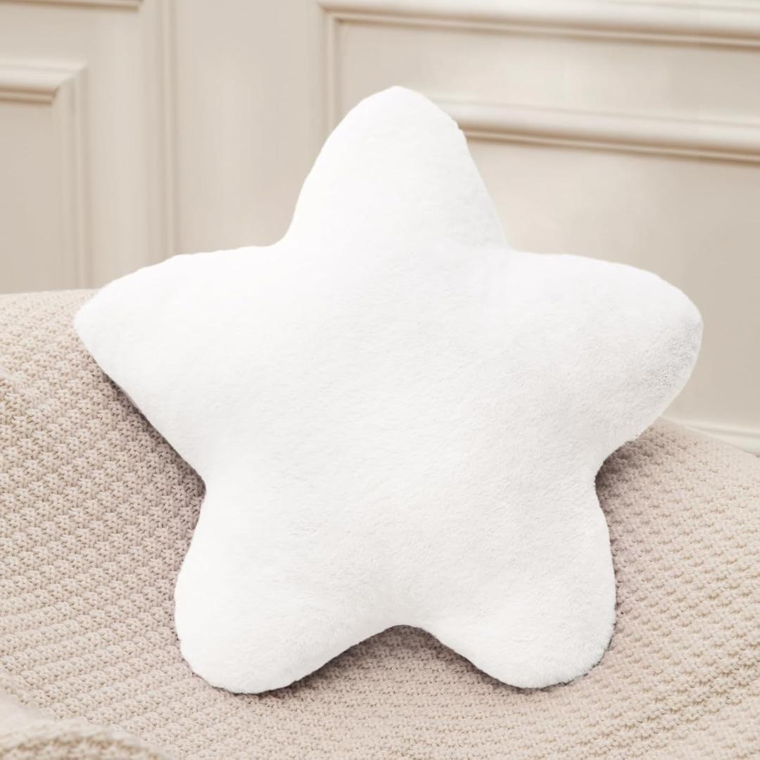 Small Star Throw Pillows for Bed, Decorative Throw Pillows for Couch Livingroom,15" White Pillows Aesthetic Cute Floor Pillow with Soft Plush for Sofa Bedroom Kids Xmas Gift (White)