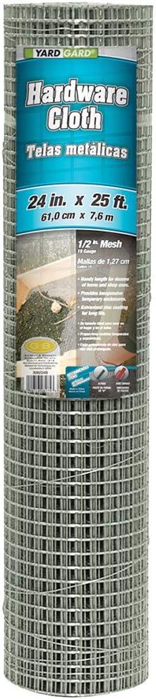 YARDGARD 1/2 Inch Mesh Welded Wire Fence Hardware Cloth 24 in. x 25 ft. 19 Gauge Galvanized Steel for Chicken Coops | Garden Protection | Bird and Rabbit Enclosures