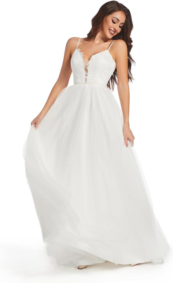 Sorayan Wedding Dresses for Bride Unique Lace Beautiful Layers Tulle A Line Dreamy Beach Wedding Gowns (Large, White)