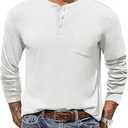COOFANDY Men Henley Shirt Long Sleeve Casual Basic Tee Fall Fitted Cotton Soild T Shirt White, S