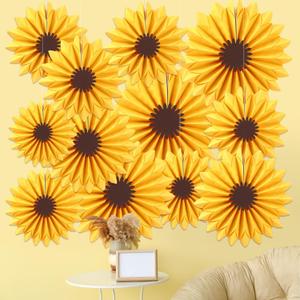 Containlol 12 Pcs Paper Flowers Decorations for Wall Sunflower Daisy Paper Fans Classroom Decoration 3D Floral Hanging Fans for Birthday Wedding Baby Shower Spring Decor(Yellow,Sunflower)