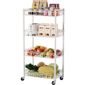 SINGAYE 4 Tier Basket Shelf Wire Shelving Unit Adjustable Storage Shelves Big Basket Rack for Garage Kitchen Office Pantry Corner 17" Dx12 Wx50 H White
