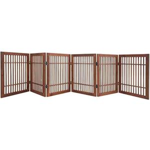 Urnporium Freestanding Wooden Dog Gate Foldable Indoor Pet Gate No Drill Expandable Barrier for Doorways Stairs Hallways Portable Wood Fence for Small Dogs & Puppies (Brown Pet Gate, 6 Panel 24" Tall)