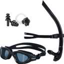 Swim Snorkel for Lap Swimming Set,Includes Snorkel, Goggles, Nose Clips and earplugs, Front Swimming Snorkeling Training for Adult/Youth,Swimmer Snorkle Center Mount Snorkle Tube