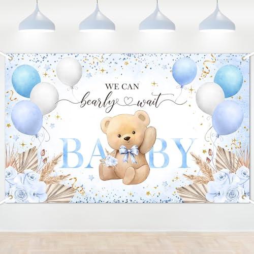 Pack Of 2 Lecheme Blue Bear Baby Shower Backdrop 6x3.6 ft We Can Bearly Wait Banner for Boy Bear Baby Shower Decorations Newborn Photo Props Background