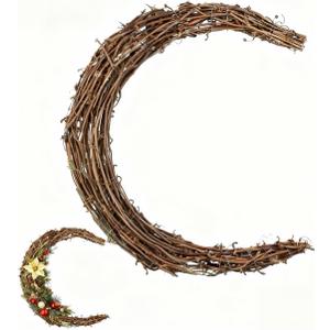 DOITOOL Moon Wreath, Vintage Crescent Moon Natural Grapevine Wreaths Base Front Door Wall Hanging Decor Christmas Wedding Party Supplies - 11.79 Inch