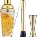 Gold Cocktail Shaker Set - Premium Glass Bartender Kit with Measuring Jigger, Mixing Spoon, and Muddler