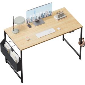Pamray 47 Inch Computer Desk for Small Spaces with Storage Bag, Home Office Work Desk with Headphone Hook, Small Office Desk Study Writing Table (Walnut)