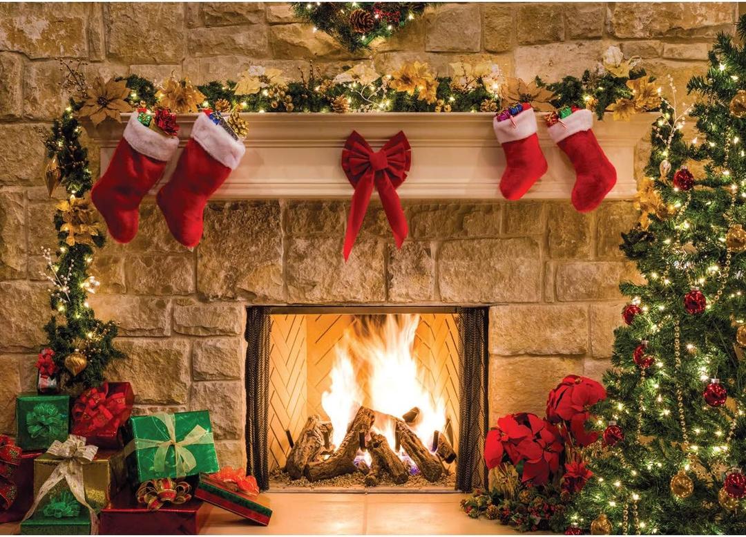 SJOLOON 10x8FT Christmas Photography Backdrops Child Christmas Fireplace Decoration Background for Photo Studio (11209)