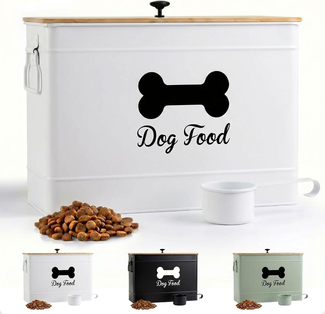 Metal Dog Food Container 15-20 lbs w/ Airtight Bamboo Lid, 70 Cup Capacity