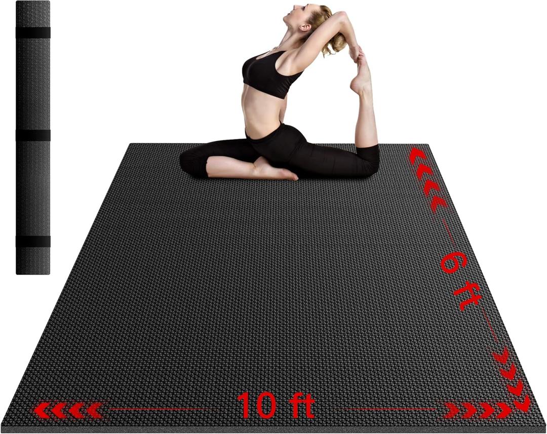 VTORY Extra Thick Large Exercise Mat, 6'x4'/7'x5'/8'x6'/10'x6'x8mm(1/3 inch) , Non-Slip, PVC, Ultra Durable, Heavy-Duty Mat, Shoes-Friendly, High-Density, Large Wide Yoga Mat, Workout Mat for Home Gym, Cardio, Strength, HIIT, MMA, 10x6FT*Black 