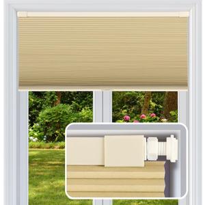 No Drill Cellular Shades Cordless Blackout Honeycomb Blinds 36"Wx64"H Beige | No Tool No Drill Design for Super Easy Installation,Cordless Design for Kids & Pets Safety,Aluminum Top Rail & Bottom Rod