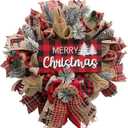 Idyllic Christmas Wreath for Front Door, 18" Winter Wreaths with Merry Christmas Sign, Winter Decorations for Farmhouse Harvest Home Outdoor/Indoor (Red&green)