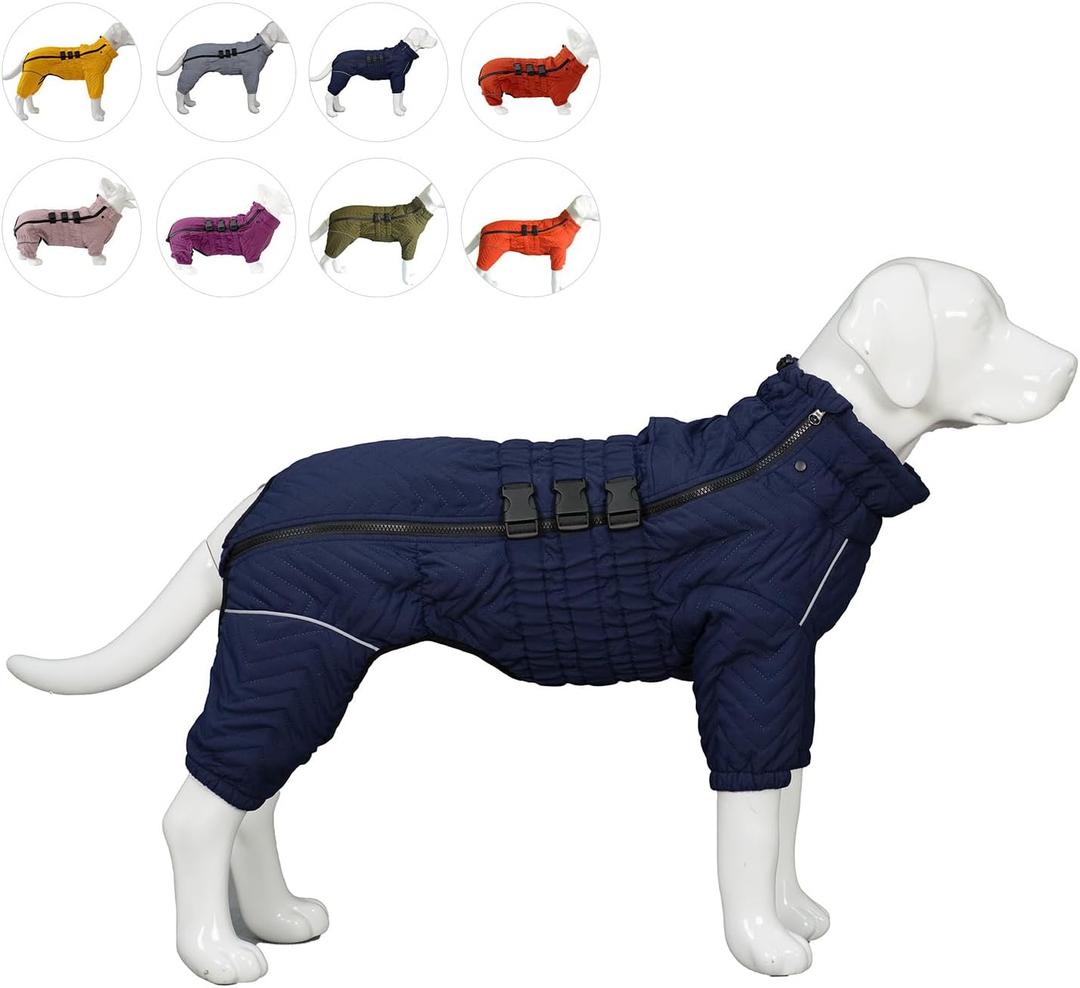 Lovelonglong Warm Dog Coat Double Layers Dog Vest, 4 Legs Covered Windproof Waterproof Reflective Warm Dog Vest Outdoor Skating Dog Costume for Small Medium Large Dogs Navyblue XXL (2XL (back 19"))