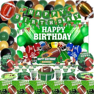 177 Pcs Football Birthday Party Decorations Football Themed Party Supplies Include Balloon Banner Tablecloth Backdrop for Boy Girl Sport Birthday Decorations