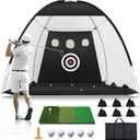 Golf Practice Net with Mat 10x7ft, Hitting Net for Backyard Outdoor Driving & Chipping, Heavy Duty Training Equipment for Home Garage Setup, Portable Golf Net with Target for Men Dad Gift
