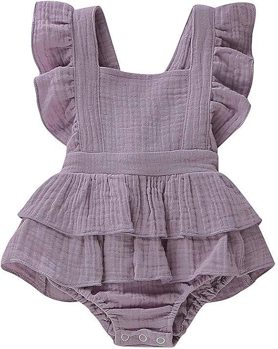 Douhoow Infant Baby Girl Romper Baby Ruffle Bodysuit Jumpsuit One-Piece Cotton Linen Clothes Size 80