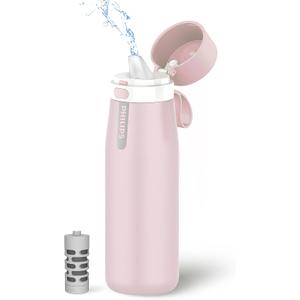 PHILIPS Water Bottle with Filter, Filter Water Bottle Stainless Steel with GoZero Everyday BPA-Free Tap Water Filter, Water Filter Bottle Keep Drink Cold 24 Hours, 1 Filter for 40 gal / 2 Months (18.6 Ounces)