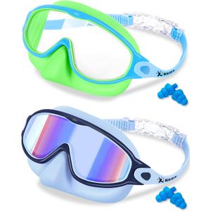 2 Pack Kids Swim Goggles with Nose Cover for 3-12 Anti-UV Anti-Fog Pool Water Swimming Goggles Boys Girls Youth Toddler