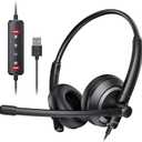 EH05-U Wired USB Headset with Noise Cancelling Microphone for PC Laptop - Headphones with In-Line Control, Lightweight, Enhanced Sound & MIC Mute (Black)