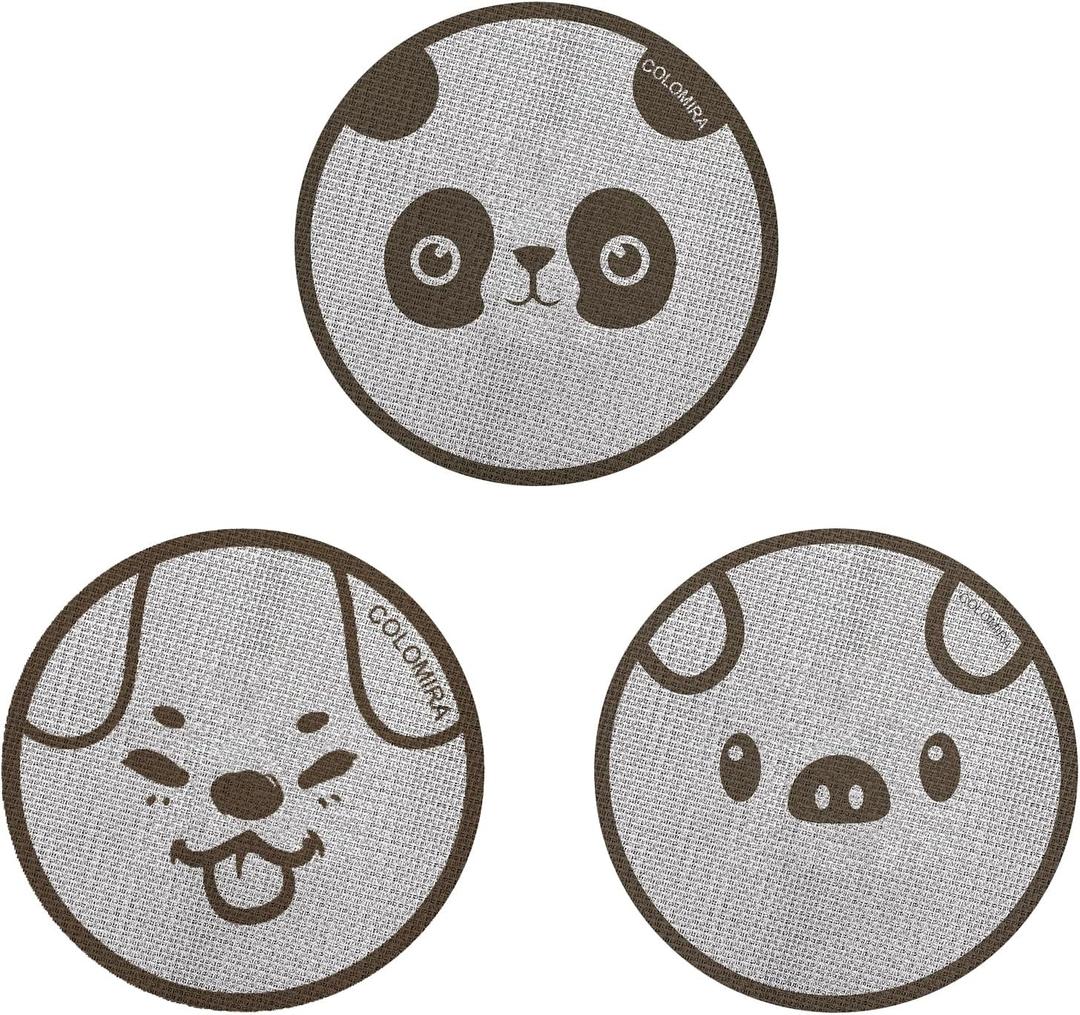 53.5mm Espresso Puck Screen 3-Pack, Lower Shower Screen, Metal Coffee Reusable Filter for 54mm Espresso Portafilter Basket, 1.7 Thickness - 316 Stainless Steel(Cute Animal)