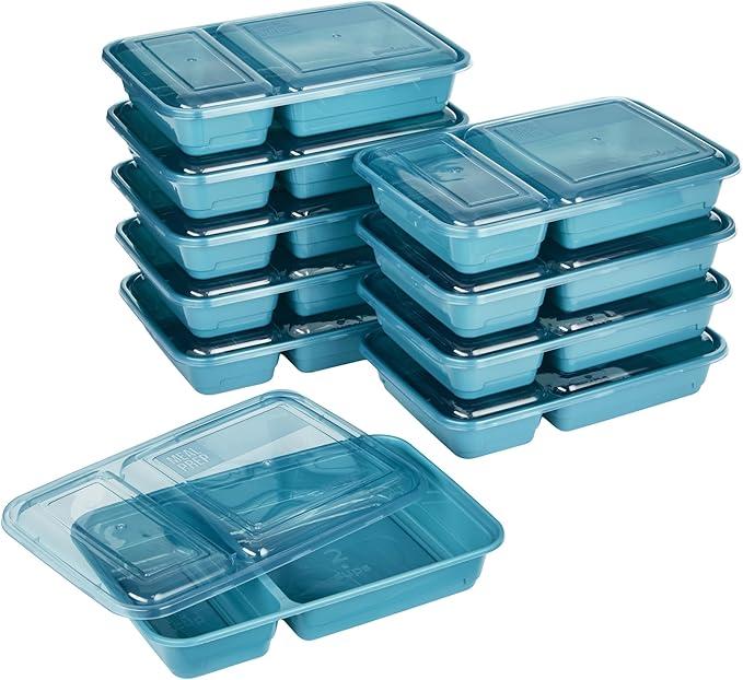 Pack Of 9, GoodCook Meal Prep Rectangle Two Compartment, Teal, Made without BPA  