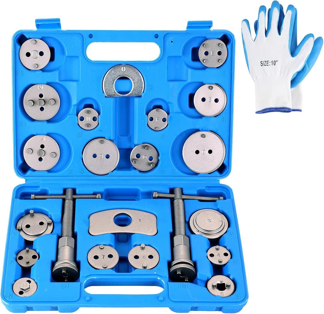 Universal Heavy-Duty Disc Brake Caliper Tool Kit 24pcs | Wind Back Tool Set for Brake Pad Replacement, Brake Caliper Compression Tool Fits most Vehicles (Blue)