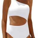 Women's One Piece Swimsuit- One Shoulder Bathing Suit Cutout Tummy Control Swimwear (Medium, White)