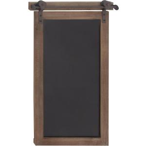 Deco 79 Wood Sign Home Wall Decor Chalkboard Wall Sculpture with Barn Door Inspired Top, Wall Art 16" x 2" x 28", Brown