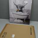Yaoliyu Highland Cow Wall Art Farmhouse Bathroom Decor Black and White Canvas Prints Cow in Bathtub Picture Stretched and Framed Ready to Hang 16x20inch