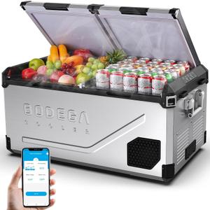 BODEGA BODEGACOOLER 12 Volt Car Refrigerator, 100Quart (95L) Dual Zone Car Fridge APP Control, Portable Freezer, -4-68 RV Electric Cooler 12/24V DC &100-240V AC for Outdoor, Camping, Travel (Silver)