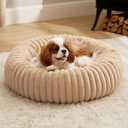 Bedsure ComfyFleece Donut Medium Dog Bed - Washable Faux Fur with Corduroy Fleece & Anti Slip Bottom, Round Pet Bed with Removable Cover, Sandy Beige, 30x30x8 inches