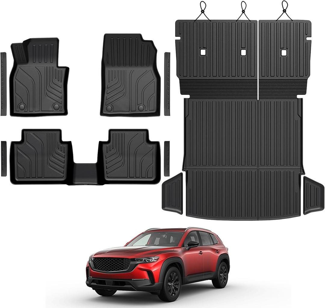 Floor Mats for Mazda CX-50 2023-2026, All Weather Floor Mats Trunk Cargo Liner with Backrest Protectors and Door Sill Guards Accessories, Full Coverage Set (Fit Gas Models)
