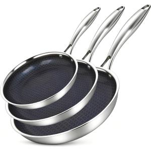 BRASA,3PCS,Nonstick Frying Pan Set,7.87in+9.45in+11.02in,Stainless Steel Pan Set,Skillet set Ceramic Nonstick Cookware set,Compatible Gas,Induction Dishwasher Safe PFOS,PFOA Free Frying Pan Set