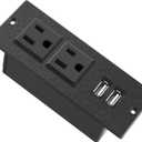 Recessed Power Strip, Black Desktop Power Grommet Socket with Furniture, 2 AC Outlets & 2 USB Ports for Conference Desk, Kitchen, Office, Home, Hotel