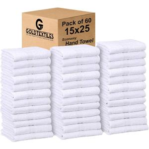 GOLD TEXTILES Bulk Pack 60 Pcs (5 Dozen) White Economy 15x25 Inches Basic Hand Towel - 2.25 lb/dz