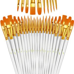 Paint Brushes Set, 5 Pack 50 Pcs Round-Pointed Tip Paintbrushes Nylon Hair Artist Acrylic Paint Brushes for Acrylic Oil Watercolor, Face Nail Art, Miniature Detailing & Rock Painting, White