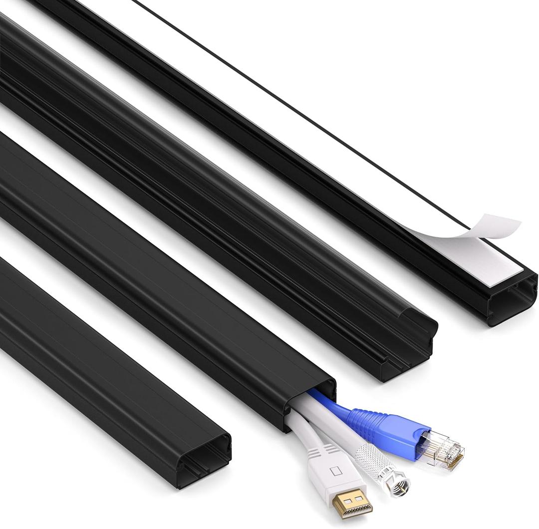 ZhiYo Large Capacity Wire Hiders for TV on Wall for 2-4 Cords, 63in (4xL15.8in) PVC Cable Cover with Adhesive Tape, Snap and Lock Design for Wall Mounted TV, Black Cord Covers for Wires on Wall (Medium)