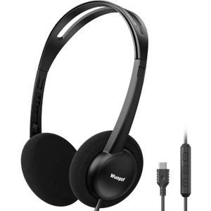 USB-C Wired on-Ear Headphones with Microphone & in-Line Control, Comfort Foam Pads, Adjustable Headband for Kids, Teens, Adults, Compatible with Type-C Phone, Tablet, Laptop, PC