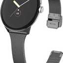 FitTurn Slim Metal Bands for Google Pixel Watch 4 3 41mm/2 1 Band Women Men, Grids Thin Stainless Steel Mesh Loop Snap Clasp Strap Replacement for Pixel Watch 4 3 41mm Fitness & Health Tracker